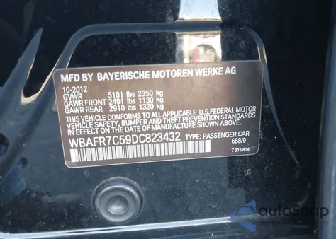 2013 BMW 535I из США, поврежденный, VIN WBAFR7C59DC823432